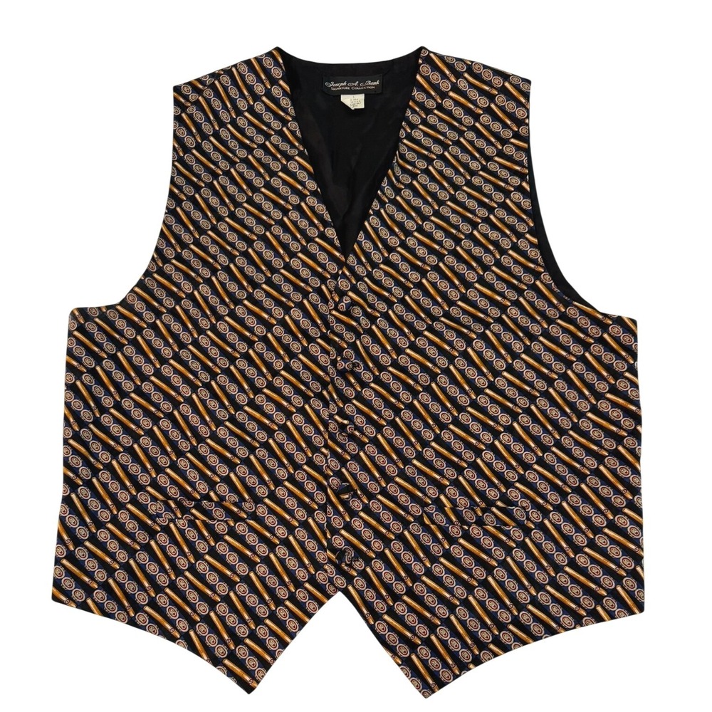 Vintage Jos A. Bank Signature Collection Mens Silk‎ Vest Cigar Novelty Blue L